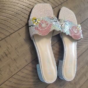Betsey Johnson Sparkling Rhinestone Floral Sandals